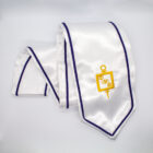 White Satin Stole with Purple Braiding and Gold SPA Monogram Embroidery