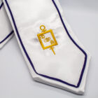 White Satin Stole with Purple Braiding and Gold SPA Monogram Embroidery | Detail